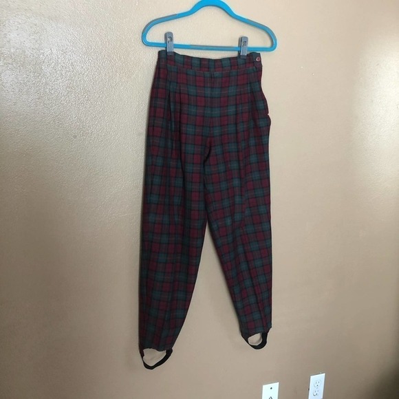 VINTAGE Casablanca Red /Green Plaid Pants with Stirrups Size 10 - Picture 1 of 6